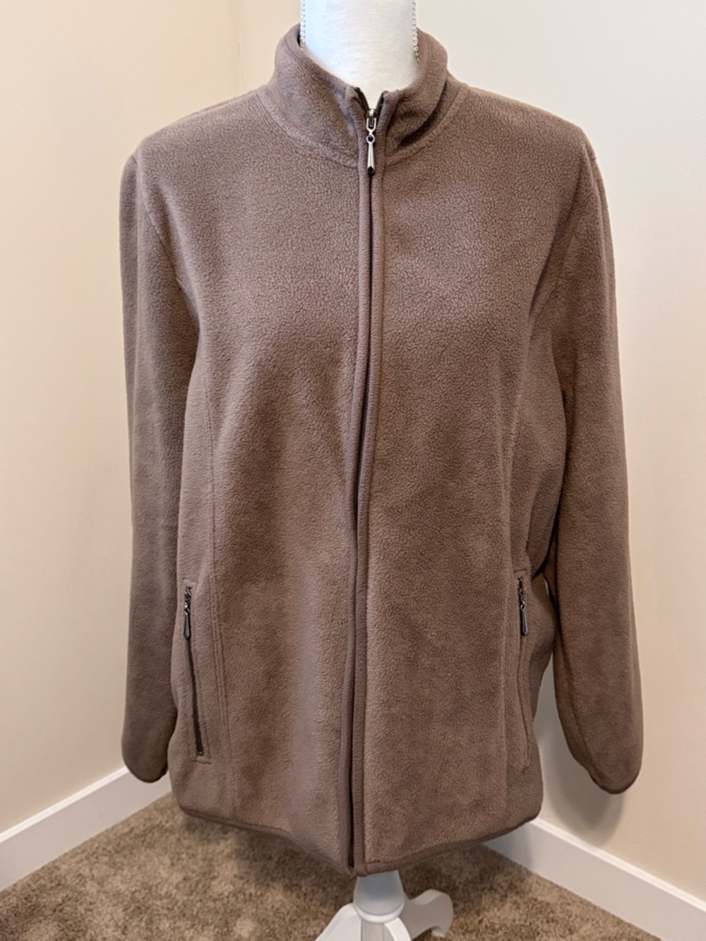 Karen Scott Brown Full-Zip Teddy Fleece Jacket